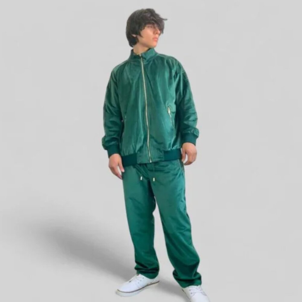 Men's Manzini Green | Green Velvet Casual Tracksuits NWT